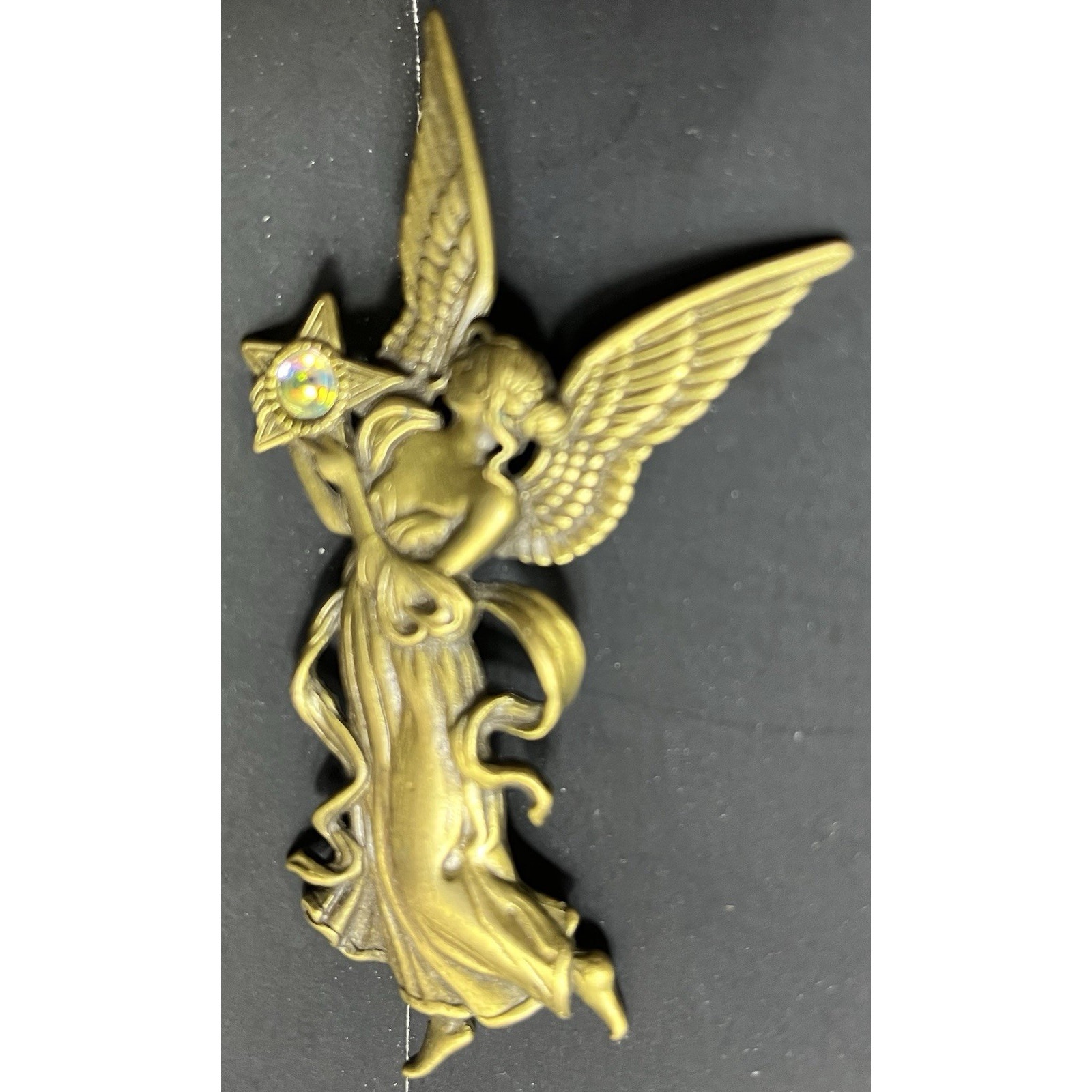 Angel Fairy With Star Faux Moon Stone Jj Vintage Gold Brooch Pin
